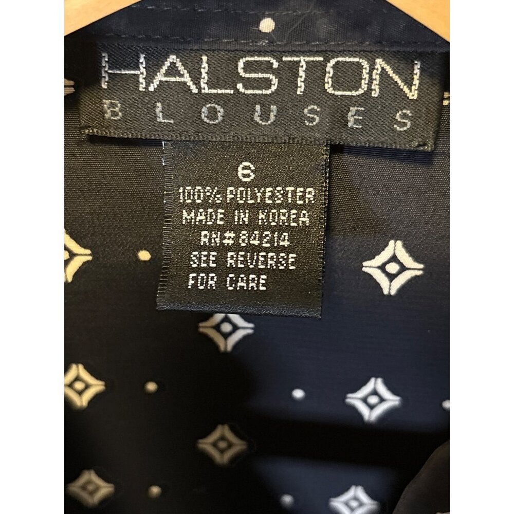 Halston Black Patterned Button Front Long Sleeve … - image 5
